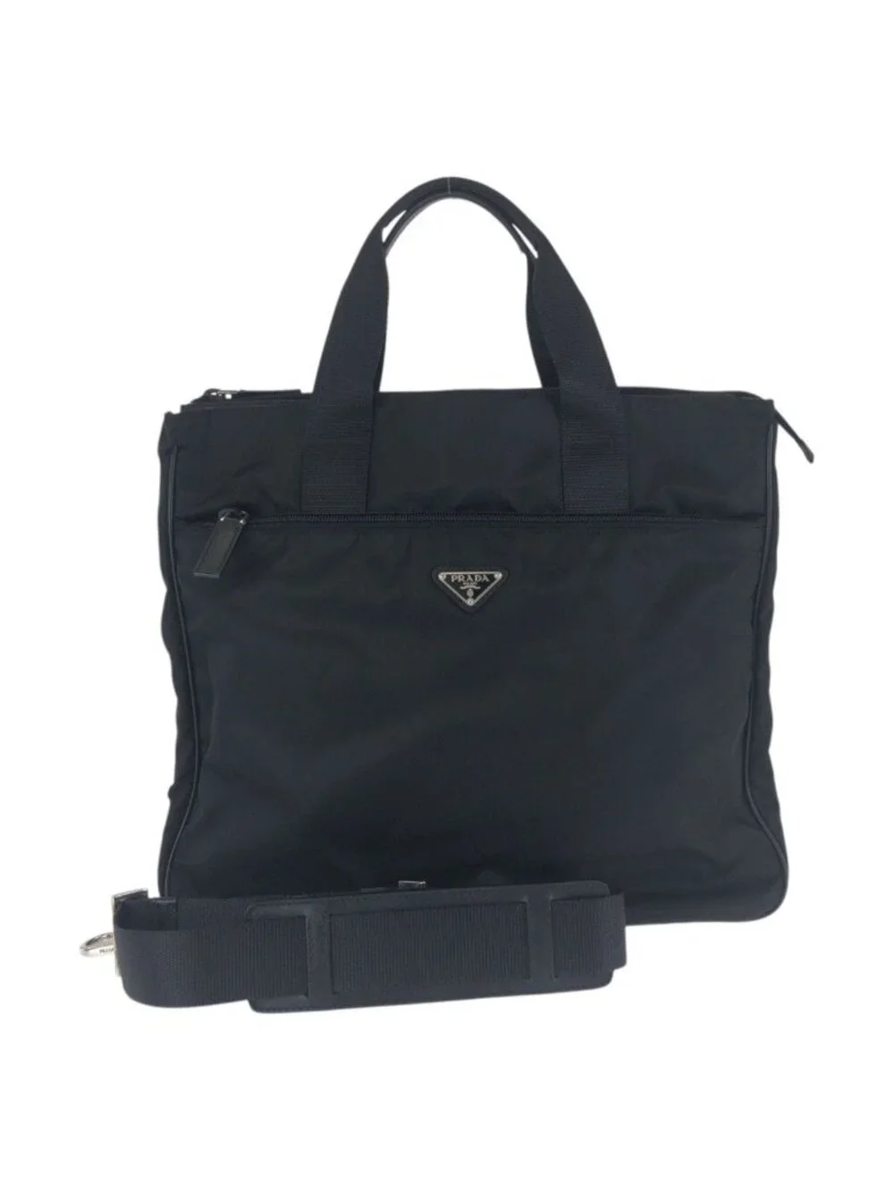 Prada Tessuto Saffiano Black Silver Nylon Leather Business Briefcase 2-Way